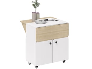 Table repas extensible avec rangement et roulettes en bois blanc cravdom