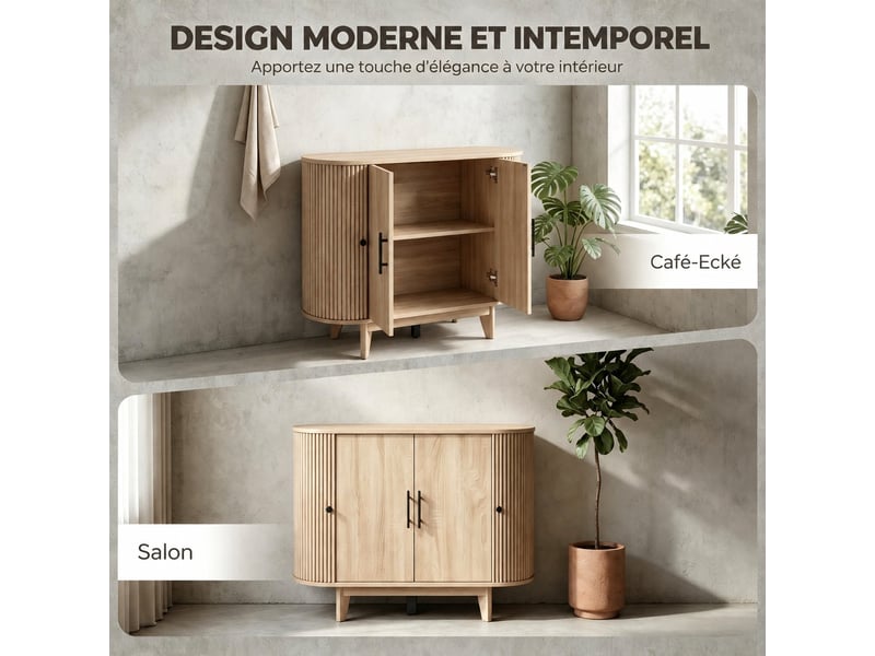 Meuble de cuisine muvano, buffet ovale 4 portes, effet chêne naturel, 90 × 40 × 76 cm - Conforama R