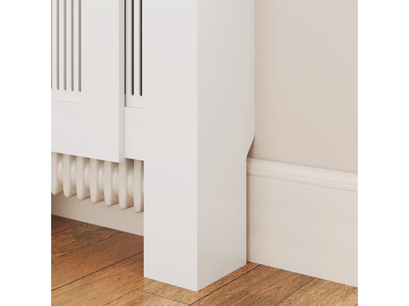  Cache-radiateur extensible avec étagère à lamelles blanc 125-201 x 19 x 81,5 cm  - Conforama E