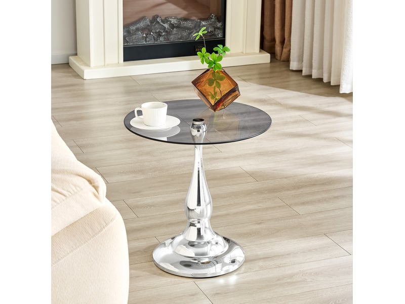  Table d'appoint ronde en verre trempé et métal argenté, 50 x 50 x 51,5 cm  - Conforama D