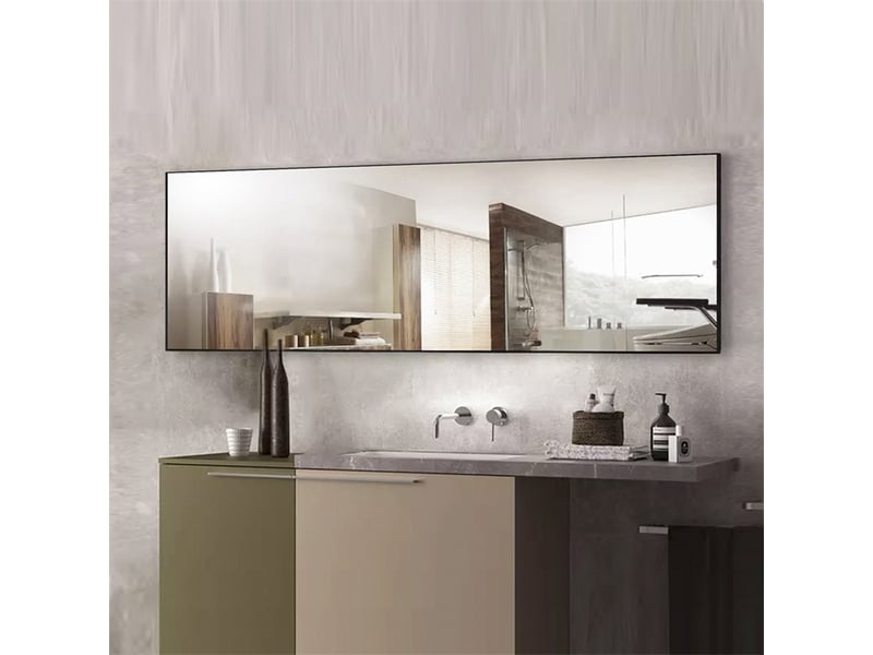  Miroir sur pied 150x40cm - miroir rectangulaire en verre trempé avec cadre en aluminium - noir  - Conforama D
