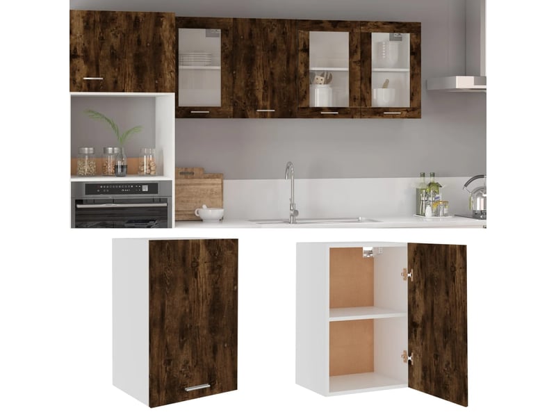 Meuble de rangement cuisine, armoire suspendue chêne fumé 39,5x31x60cm bois d'ingénierie - Conforama B
