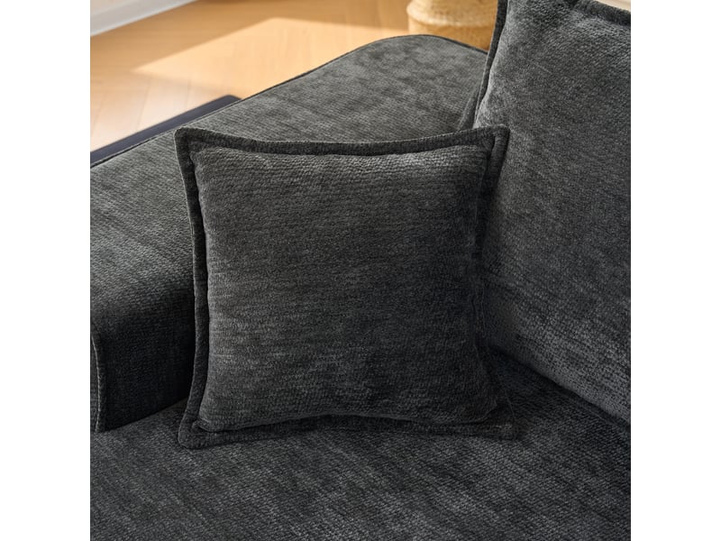  Canapé d'angle modulable 3 places sans montage, assise profonde, 2 éléments, poche latérale, canapé lounge en chenille noir Seren Glow - Conforama E