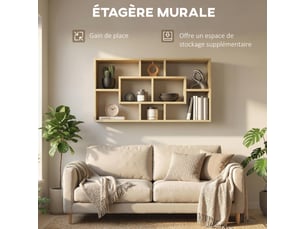 Étagère murale bibliothèque 8 cubes, meuble de rangement, 85 x 14,5 x 47,5 cm, design moderne, chêne