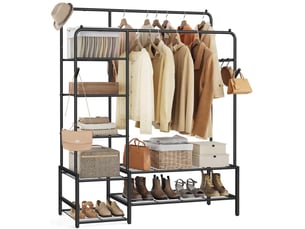 Portant à vêtements ouvert avec 7 étagères pour chambre salon entrée 45 x 115,8 x 172,8 cm en acier noir 12_0012909