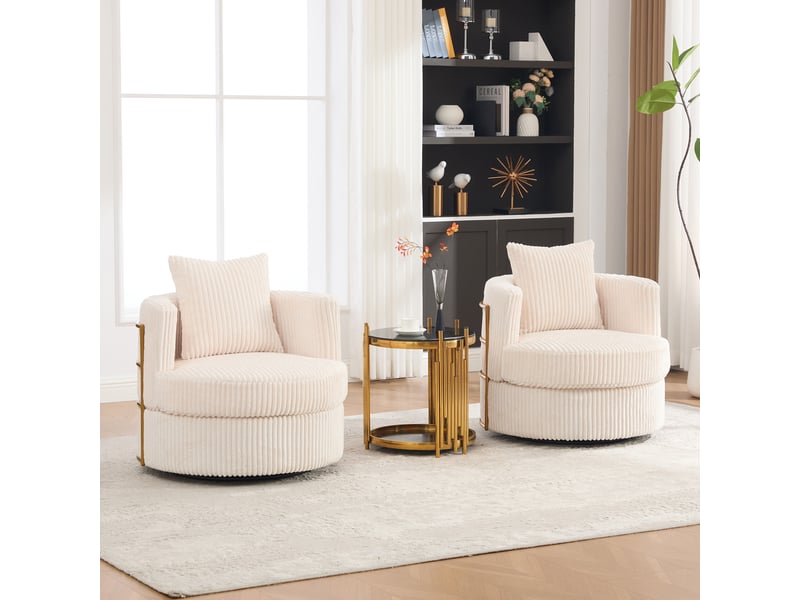  Lot de 2 fauteuils pivotants 360° en velours côtelé beige avec rangement  - Conforama E