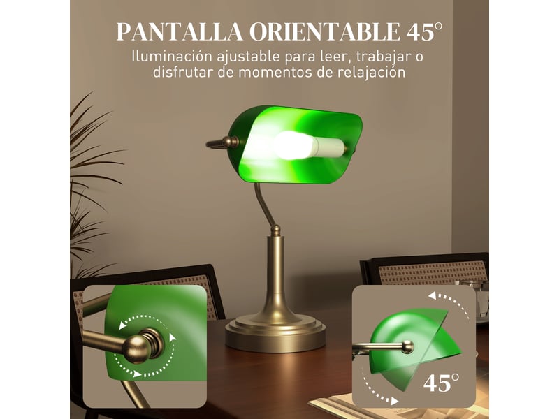  Lampe de bureau e27 de style banquier avec abat-jour réglable et interrupteur à bascule pour la maison, le bureau ou la bibliothèque - verte  - Conforama E