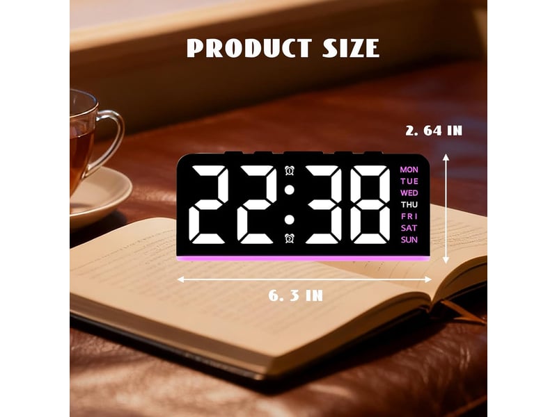  Réveil numérique, réveil led, avec veilleuse, quatre niveaux de luminosité réglables, horloge de chevet avec affichage de la semaine (rose)  - Conforama C