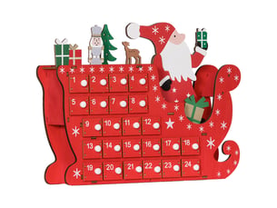 Calendrier de l'avent à remplir en bois, décoration de noël avec 24 tiroirs, père noël et traîneau, 22,5x8x36cm, rouge