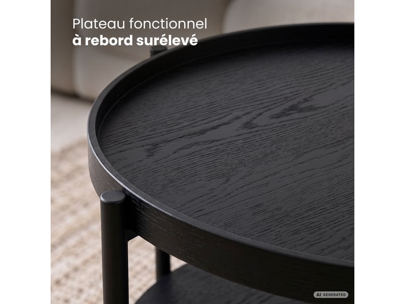  Table basse riva noire 51 cm ronde avec étagère pieds noirs style industriel 51x51x40 cm RIVA - Conforama D