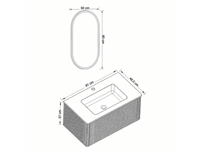  Ensemble meuble vasque suspendu 80 cm avec miroir led, finition chêne  - Conforama C