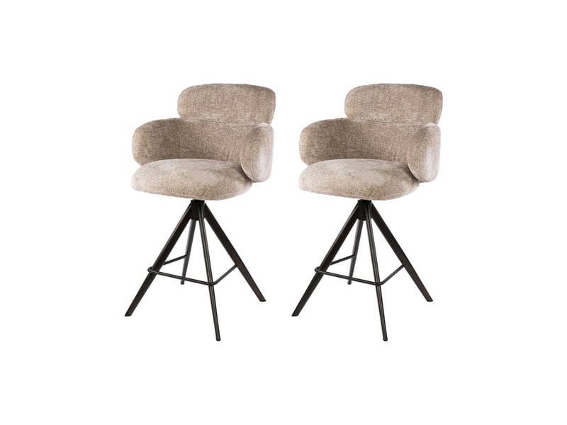  Lot de 2 chaises de bar pivotantes en tissu texturé sable et bronze  - Conforama A