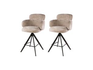 Lot de 2 chaises de bar pivotantes en tissu texturé sable et bronze