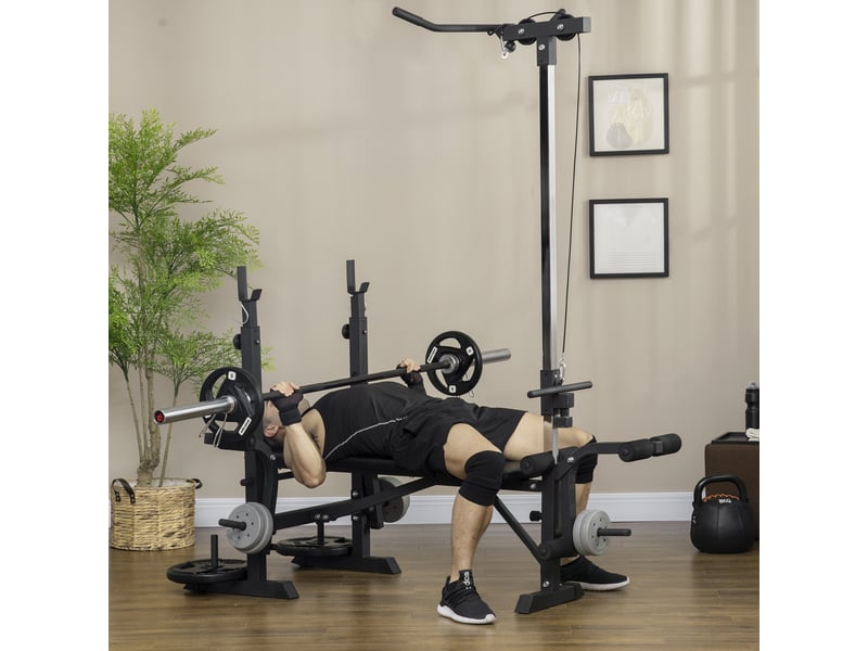  Panca fitness con leg press, squat rack e leg extension, in acciaio e pu, 180x134x200 cm, nero e argento  - Conforama C