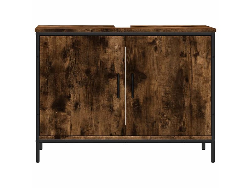  Armoire lavabo salle de bain, meuble de rangement chêne fumé 80x30x60 cm shl1842  - Conforama D