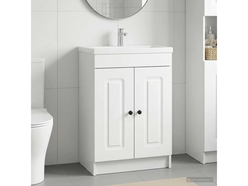  Armoire sous évier de salle de bain, meuble de rangement blanc brillant shl4840  - Conforama B