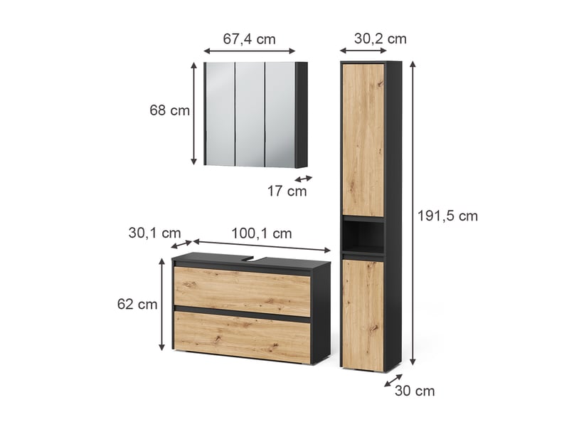  Vicco meubles bain, anthracitechêne artisan, 3 pièces  - Conforama B