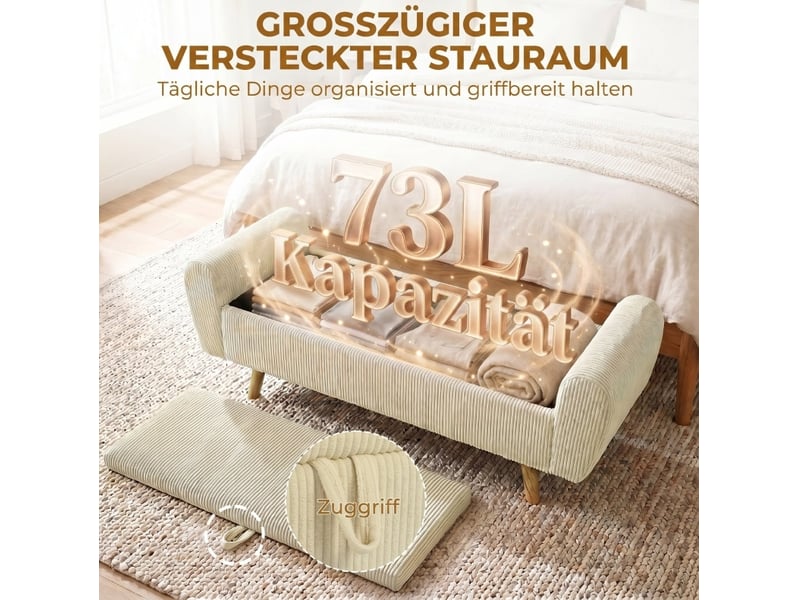  Banc de rangement 150 x 45 x 51 cm beige, velours côtelé, assise 2 places avec accoudoirs et coffre 73 l  - Conforama E