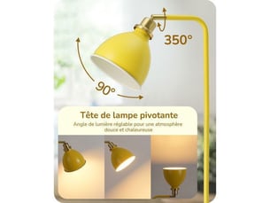 Lampe sur pied industrielle 155 cm tete orientable jaune metal e27 led 2700k