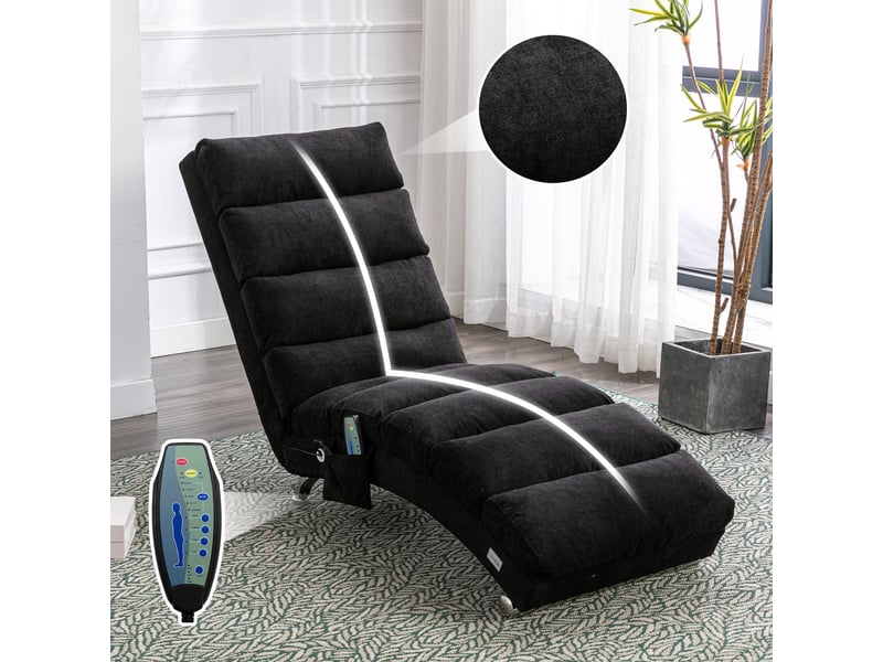  Chaise longue relax fixe vibrante en tissu effet lin avec poche latérale, noir, 55 x 148 x 84 cm Fay Lum - Conforama B