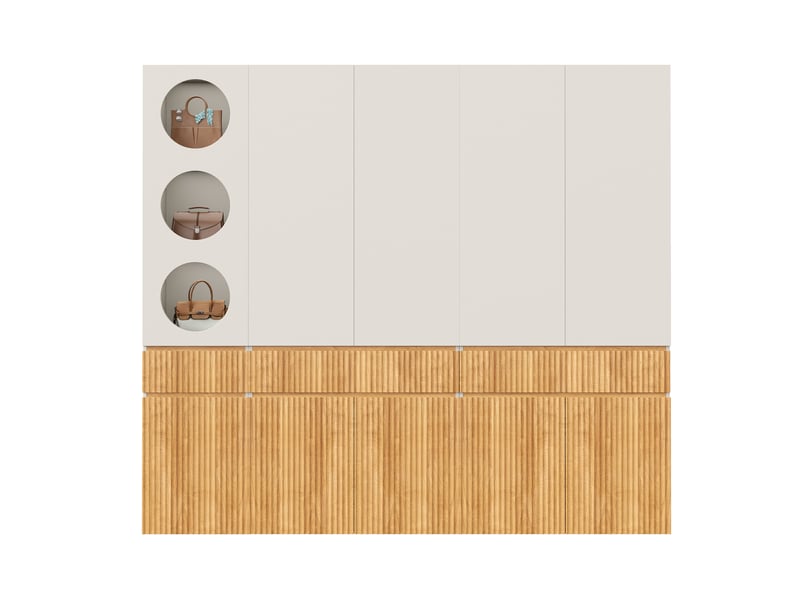  Armoire penderie 10 portes chêne clair 225x50x200 cm - 3 tiroirs 2 tringles rangement chambre  - Conforama A