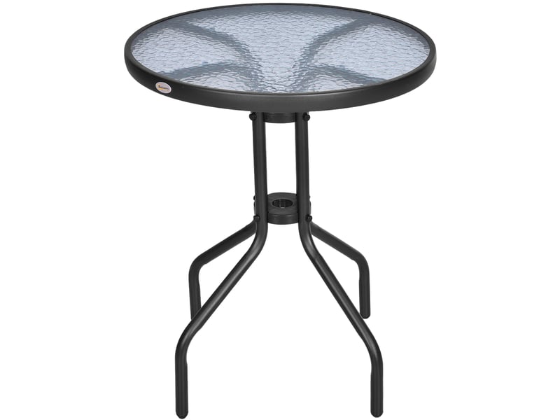  Table de jardin ronde 60 x 60 x 70 cm noire en métal, plateau en verre de sécurité à motif ondulé  - Conforama A