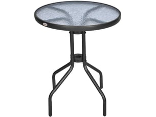 Table de jardin ronde 60 x 60 x 70 cm noire en métal, plateau en verre de sécurité à motif ondulé