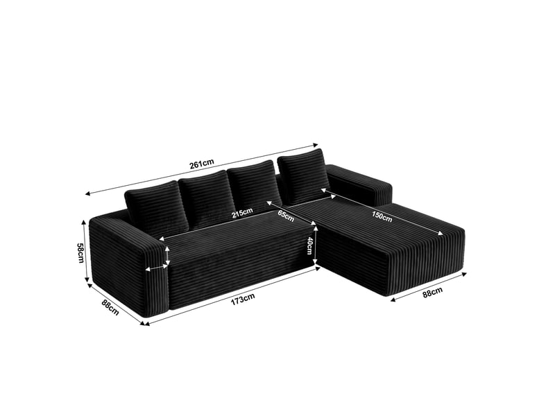 Canapé d'angle, canapé modulable, en velours tricoté, noir, assise profonde, style cloud, pour salon, version gauche, chambre - Conforama D