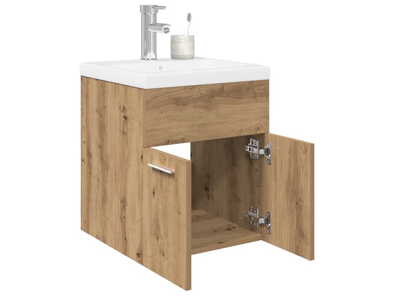  Meuble lavabo avec bassin et robinet intégré, armoire de salle de bains chêne artisanal cf65561  - Conforama B
