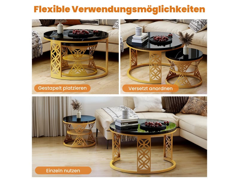  Tcqpz table basse 2 pièces 70x70x45 cm bicolore finition haute brillance  - Conforama D