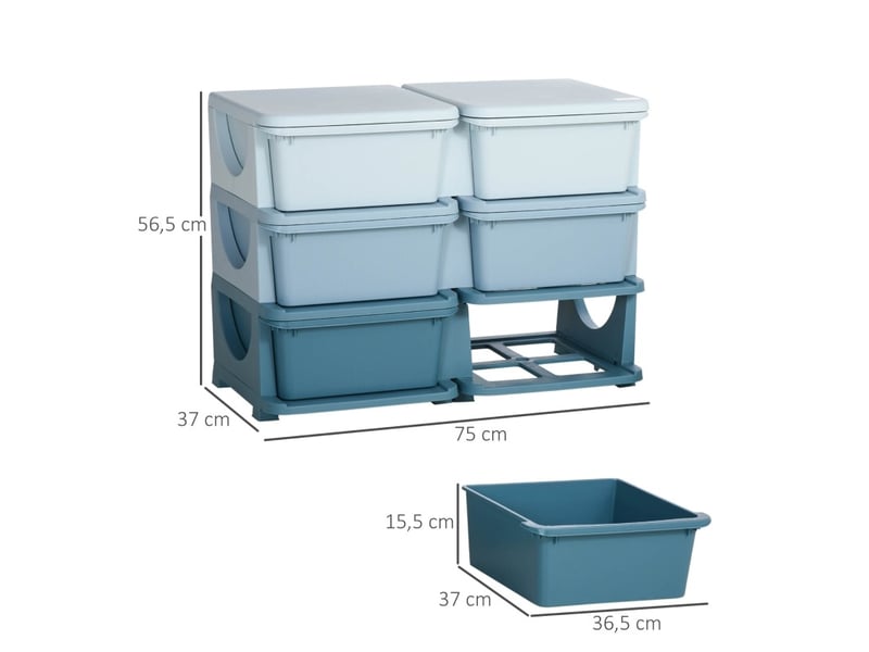  Meuble de rangement enfant 75 x 37 x 56,5 cm bleu en plastique, 6 bacs amovibles avec assise  - Conforama C