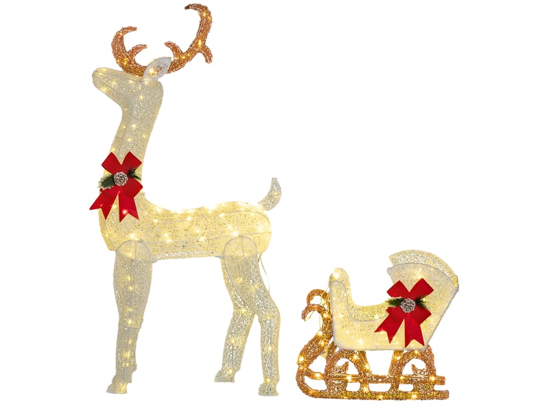 Décoration de noël renne et traîneau led,50x29x42 cm,170 lumières,blanc - Conforama A