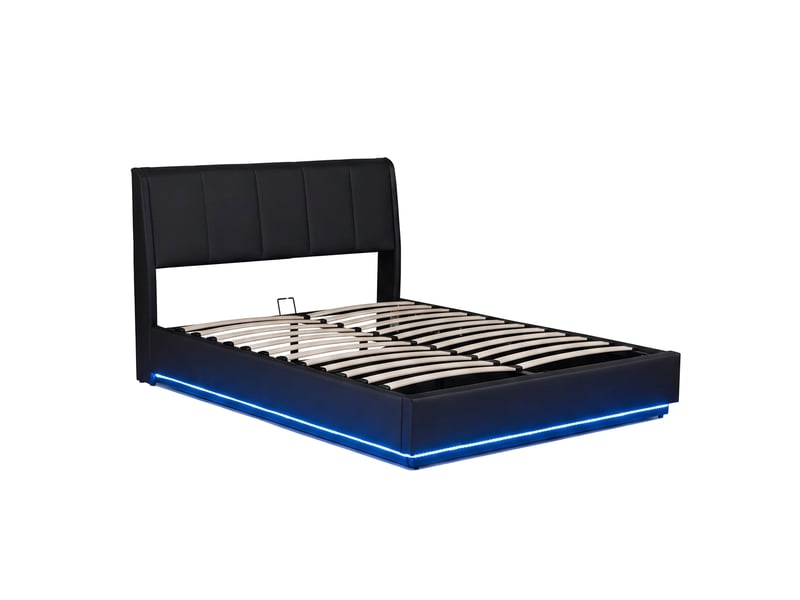  Lit double capitonné tröstiar avec éclairage led 140 x 200 cm simili noir [en.casa] Tröstiar - Conforama A