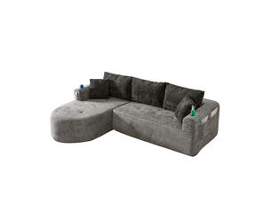 Canapé d'angle en l sans montage 255 x 170 cm 3 places avec porte-gobelet inox et rangements