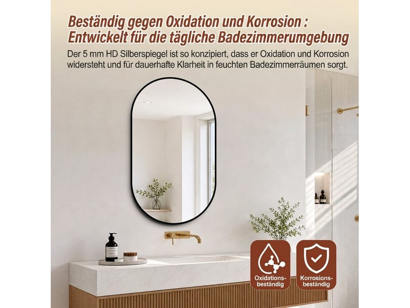 Miroir mural arche 60 x 90 cm – noir – cadre aluminium, pose verticale ou horizontale – verre miroir sans cuivre  - Conforama E