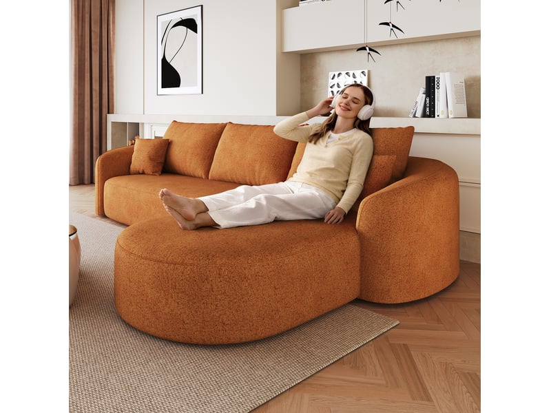Canapé d'angle tcqpz 3 places 266 x 168 x 85 cm sans montage en chenille orange - Conforama B