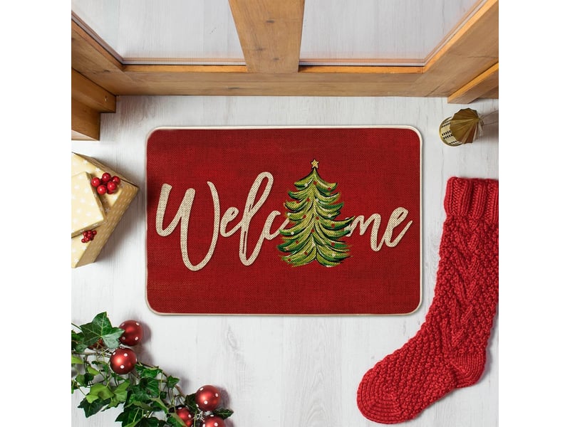  Paillasson de noël, motif arbres, pins et étoiles, décoration saisonnière de noël, tapis de cuisine, tapis de sol pour intérieur et extérieur, 40 x 60  - Conforama B