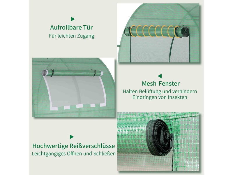  Serre de jardin tunnel 180 x 180 x 200 cm verte avec porte enroulable, fenêtre latérale et protection uv  - Conforama D