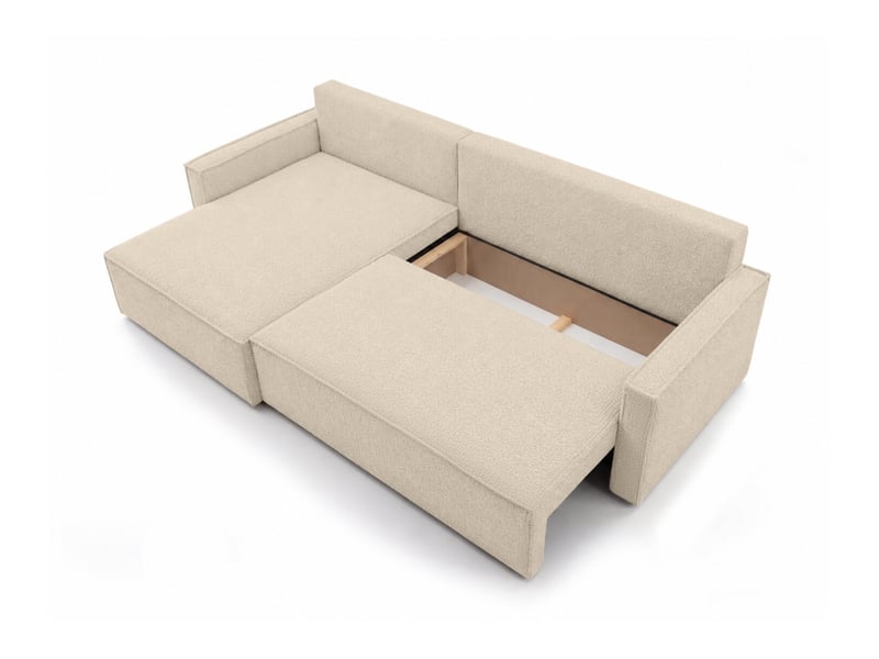 Farah - canapé d'angle max réversible et convertible 5 places accoudoirs slim en tissu bouclettes généreuses  - Conforama D