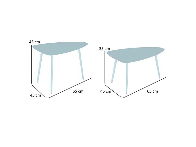  Lot de 2 tables basse de jardin, table gigogne, tables d'appoint steel bleu clair 65x45x45cm  - Conforama E