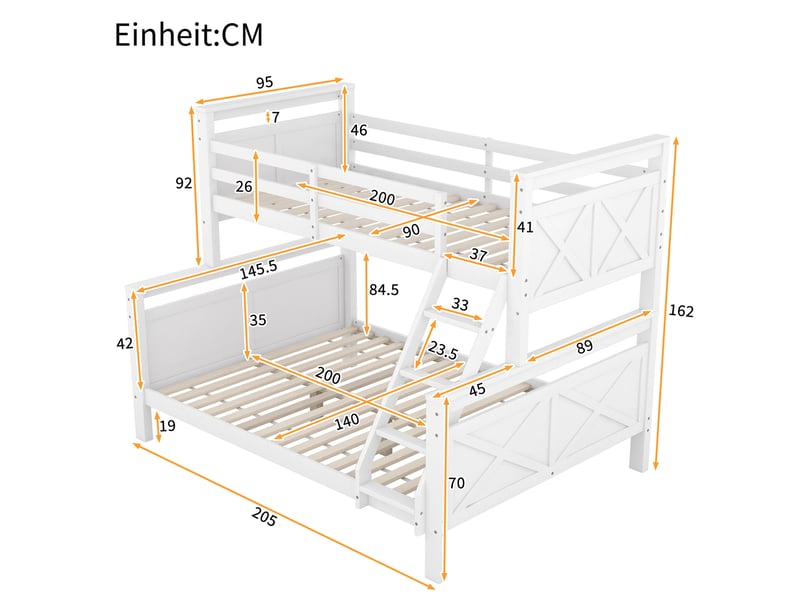  Modenvie lit superposé 90x200 et 140x200 cm - modulable en 2 lits, échelle inclinée, sans matelas - blanc  - Conforama C