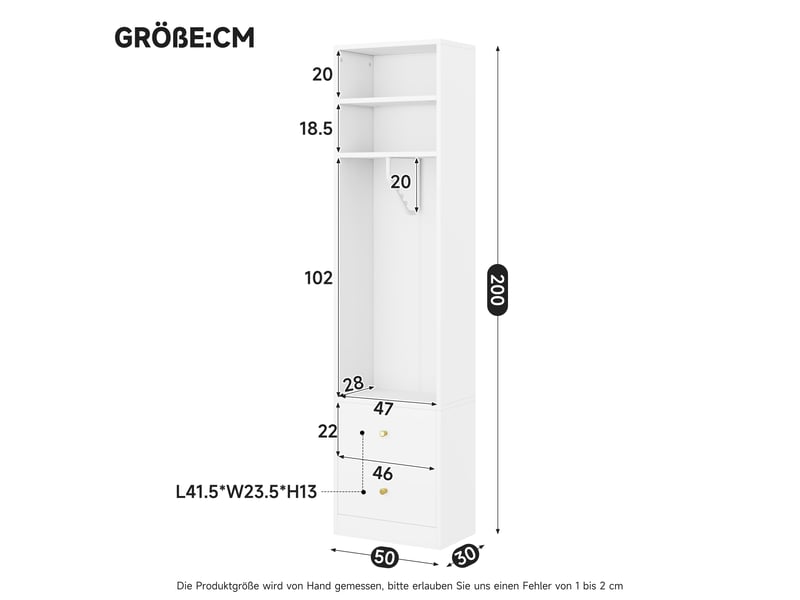 Armoire étroite 50 x 30 x 200 cm, 1 tringle à vêtements, 2 tiroirs, 1 compartiment de rangement, blanc Bliss Lite - Conforama C