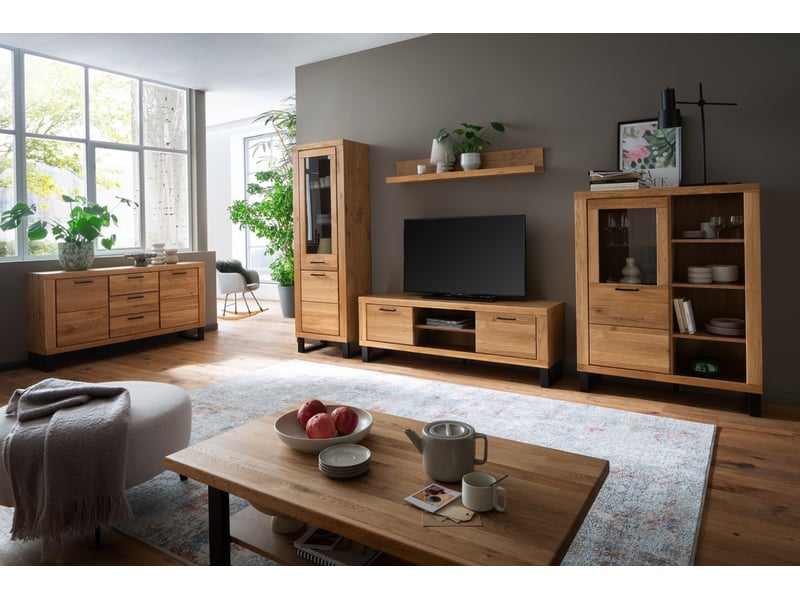  Table basse avec étagère coloris chêne massif huilé - longueur 115 × largeur 65 × hauteur 49 cm  - Conforama B