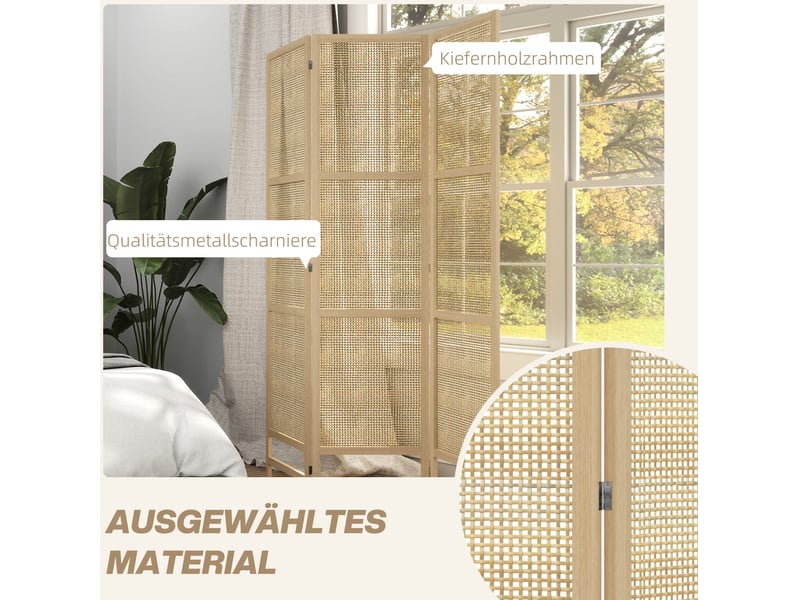 Paravent intérieur 3 panneaux 135 x 180 cm – naturel – pliable, séparation d’espace et intimité visuelle - Conforama D