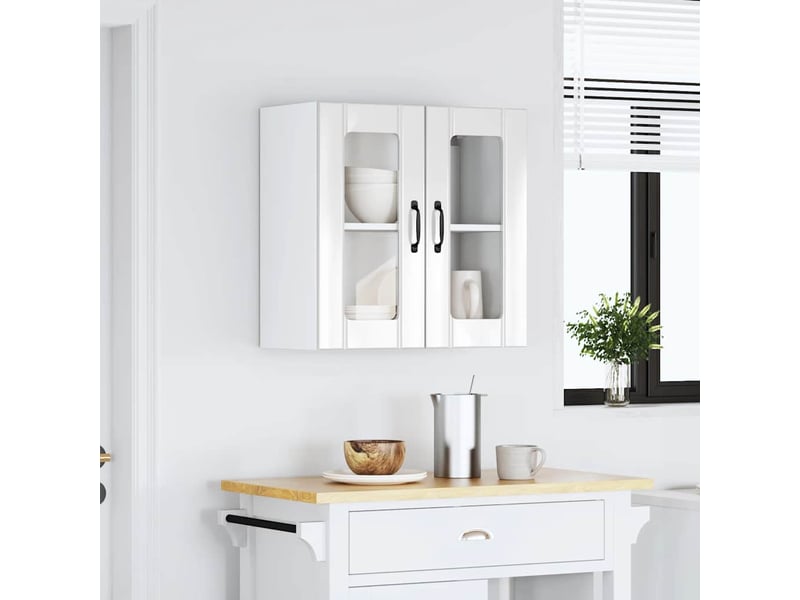 Armoire murale de cuisine avec porte vitrée bois d'ingénierie blanc brillant shl5258 - Conforama C