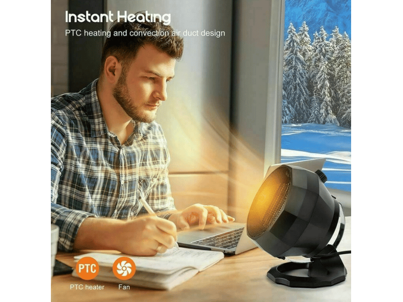 Chauffage d'appoint noir 1800 w, chauffage en céramique ptc, chauffage électrique, thermostat intelligent, chauffage de salle de bain - réf. Szpb658692jjzj - Conforama C