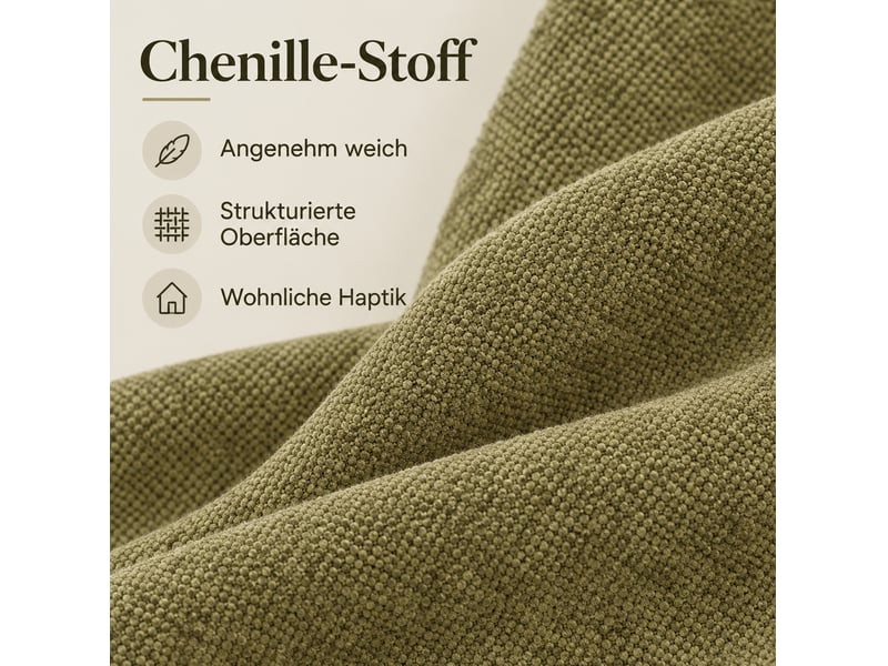  Lot de 2 chaises de salle à manger 60x59x75 cm, accoudoirs, chenille, métal aspect noyer, vert olive  - Conforama E
