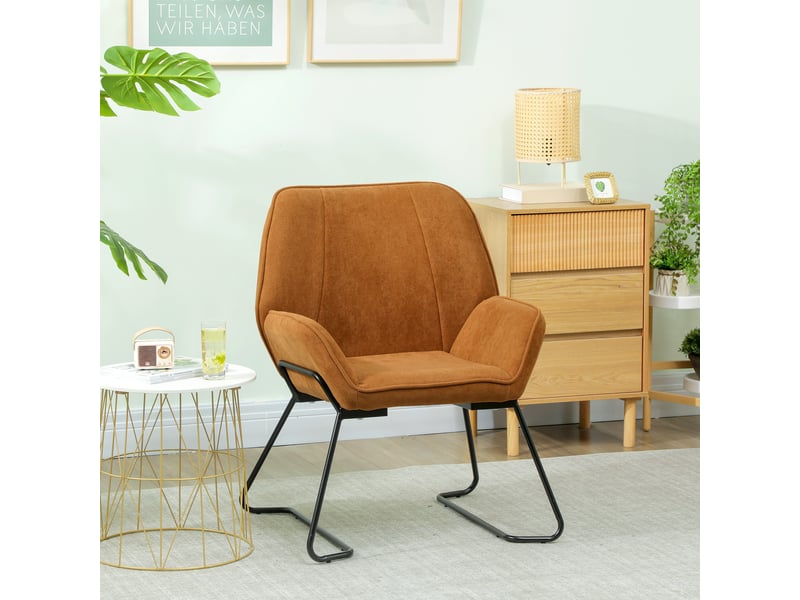  Fauteuil lounge marron avec large revêtement en velours rembourré et pieds en métal.  - Conforama D