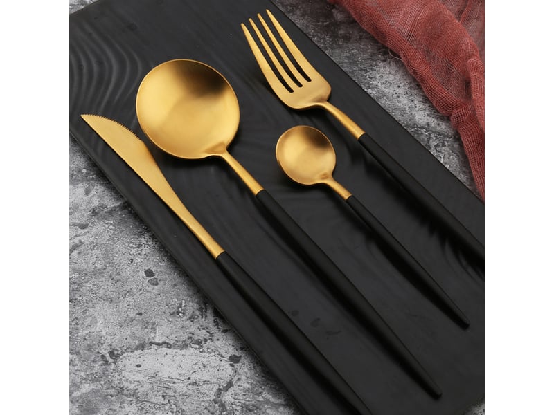  Ensemble de couverts en acier inoxydable 4 pièces, poli miroir, réutilisables, couteau et cuillère  - Conforama C