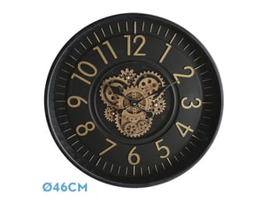 Horloge murale fabrilamp lacio 46 x 46 cm dorénoir engrenages mobiles